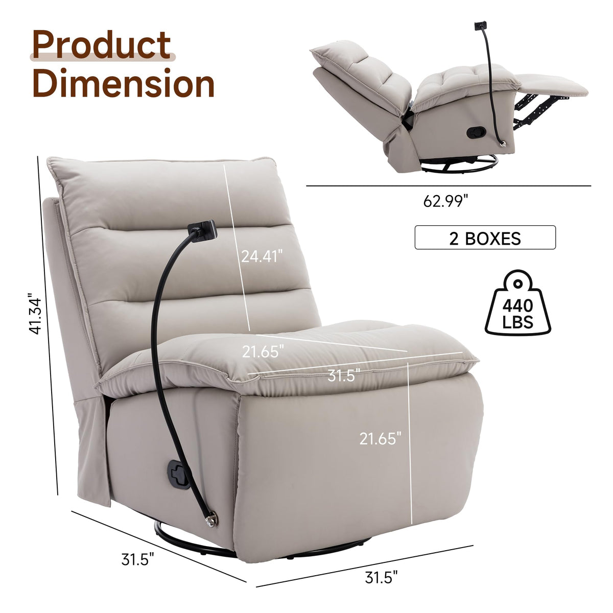 Oversized Rocker Recliner Chair for Adults, Swivel Rocking Recliner Bean Bag Chair Sofa, Armless Push Back Recliner Chair for Living Room Home Theater
