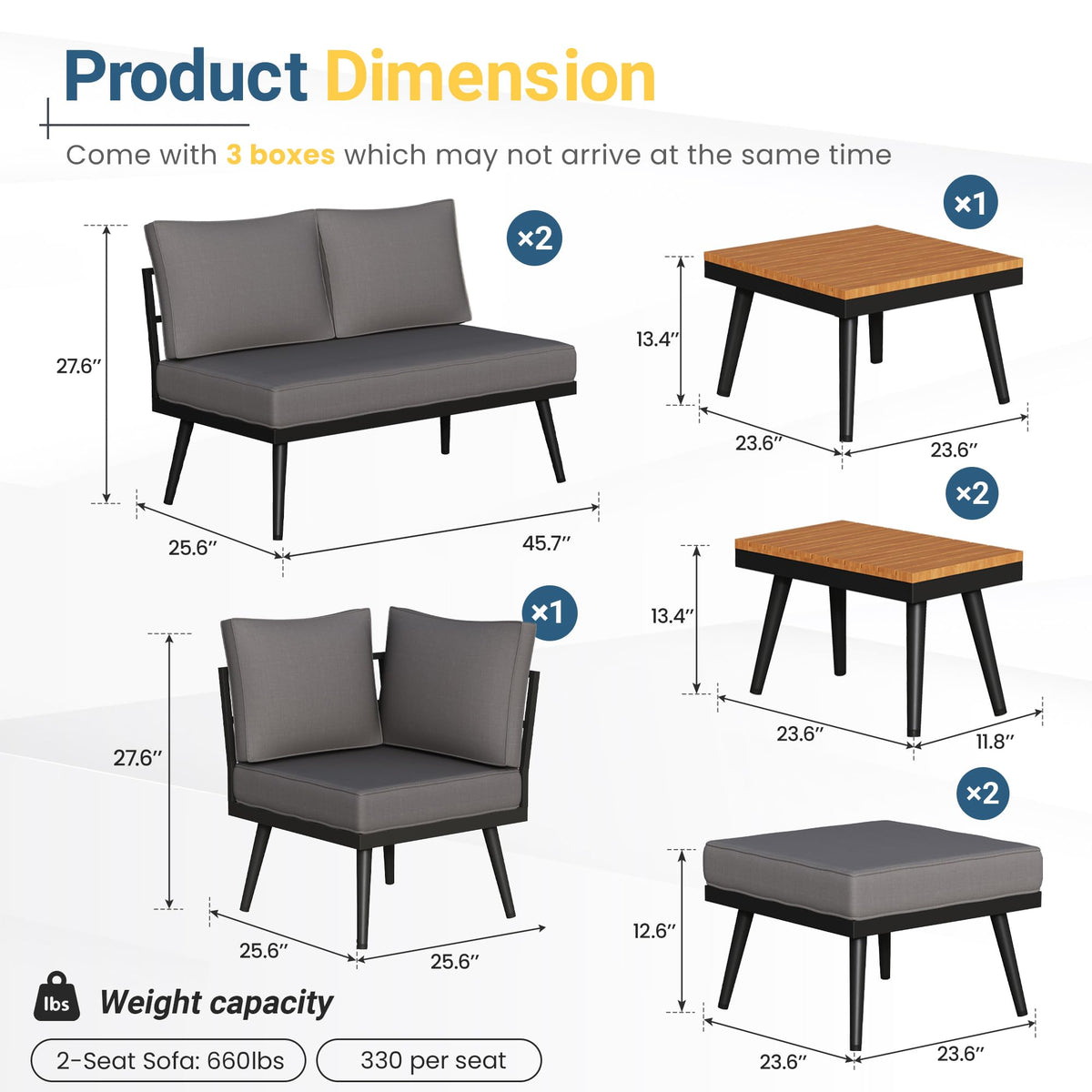 Royalcraft 8 Pieces Outdoor Patio Furniture Set, Outdoor Sectional Sofa Set with Angled Legs and Cushions, Outdoor Patio Conversation Set for Backyard, Porch, Patio, Backyard, Grey