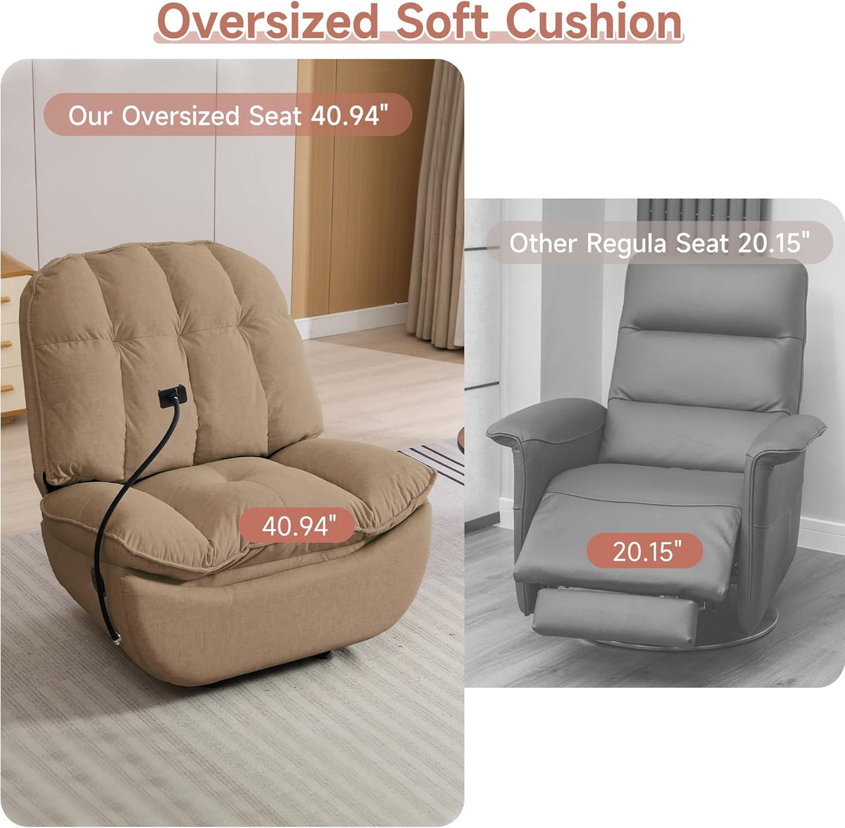 Oversized Rocker Recliner Chairs for Adults 400lbs, Rocking Recliner with Cell Phone Holder, Glider Rocker, Wide Large Single Recliner Sofa for Living Room Theater Seating