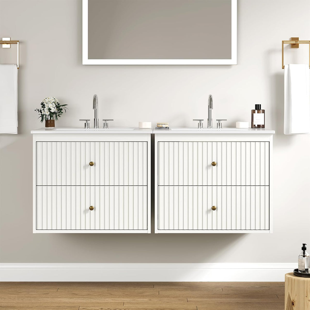Royalcraft 24'' Bathroom Vanity with Sink, Floating Bathroom Vanity Sink Cabinet with 2 Fluted Drawers, Wall Mounted Bathroom Storage Cabinet with Sink Combo Set, White