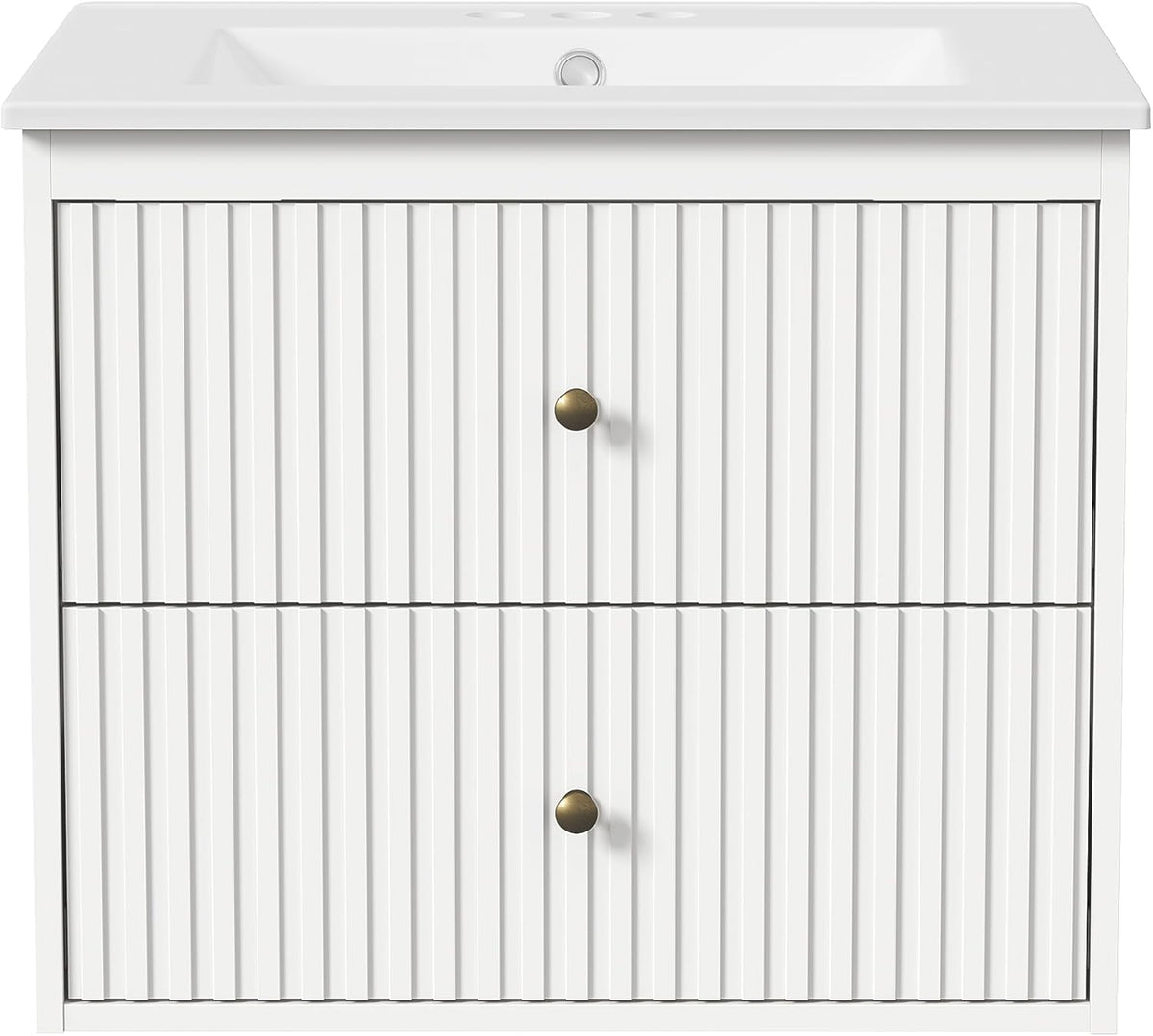 Royalcraft 24'' Bathroom Vanity with Sink, Floating Bathroom Vanity Sink Cabinet with 2 Fluted Drawers, Wall Mounted Bathroom Storage Cabinet with Sink Combo Set, White