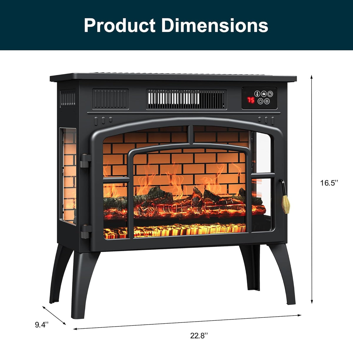 Royalcraft Freestanding Electric Fireplace Heater, Portable Electric Stove with Realistic 3D Flame Effect and Infrared Heating, Classic Mantel Design for Living Room and Bedroom