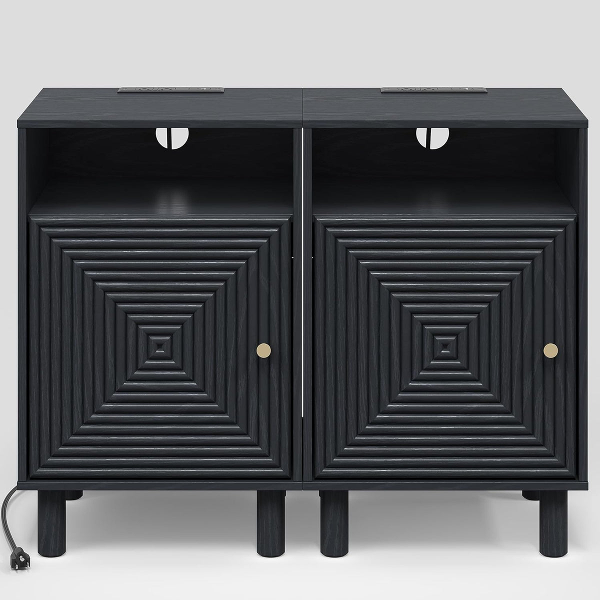 Royalcraft Nightstand Set of 2, Modern Side Table with Charging Station,  Accent End Table with Solid Wood Legs, Bedside Table for Living Room, Bedroom, Entryway