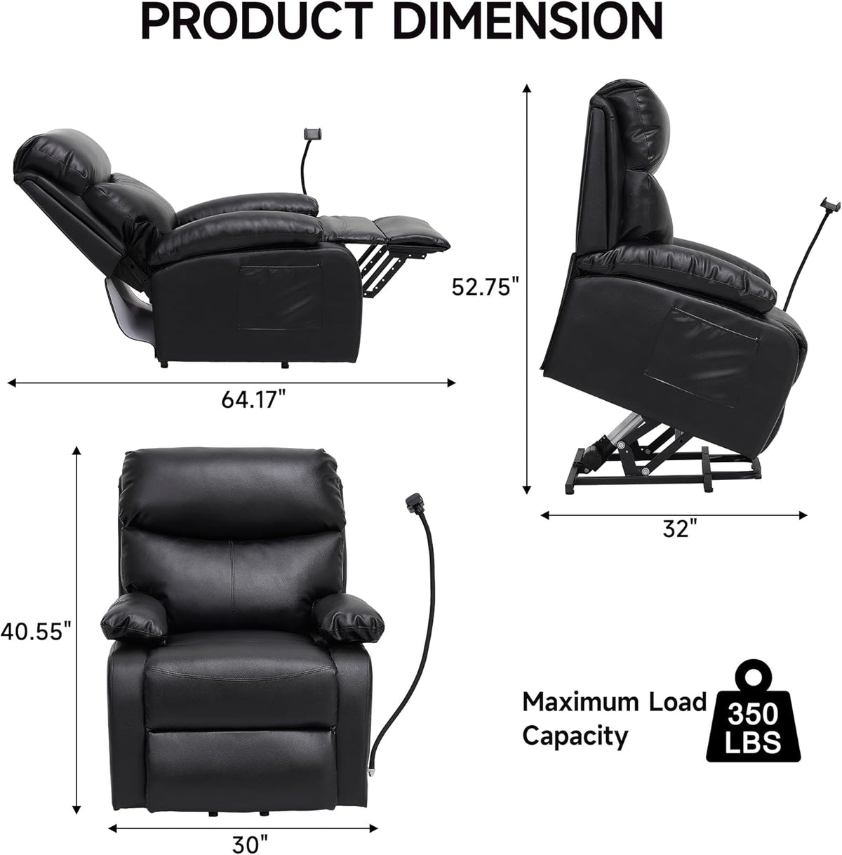Electric Lift Recliner, Power Lift Recliner Chair with Waterproof Fabric, Lift Chair with Side Pocket and Remote Control, Easy to Operate