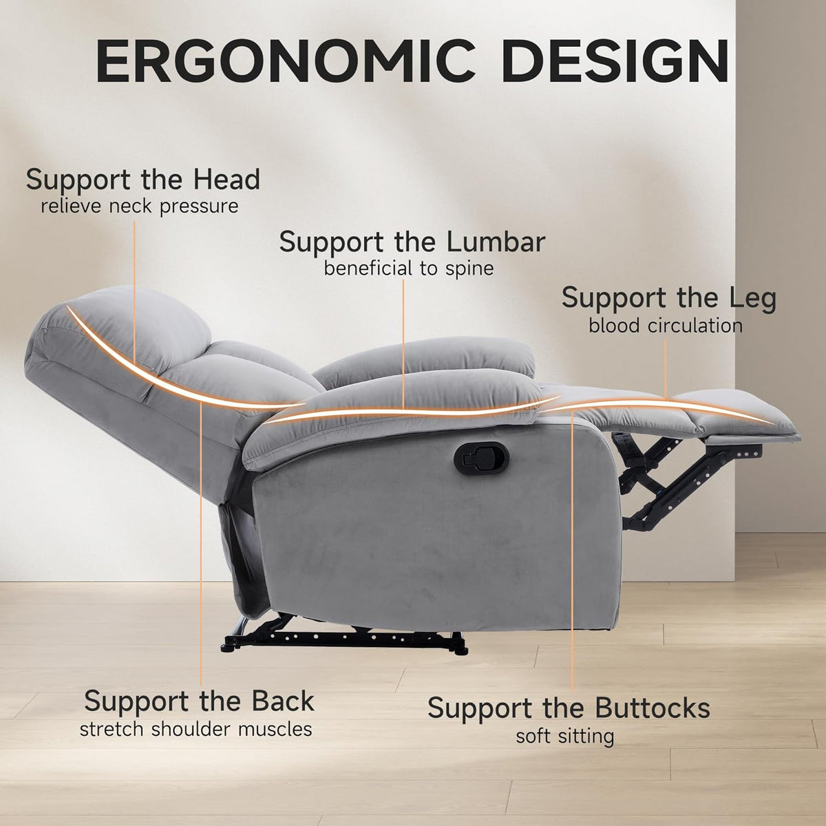 Manual Recliner Chair for Adults, Small Recliners for Small Spaces, Lazy boy Recliner Sofa Velvet Reclining Chairs for Living Room, RV, Bedroom