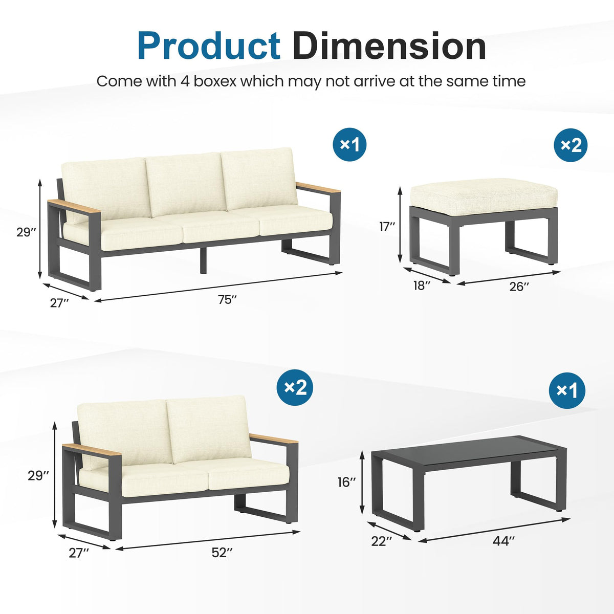 CozyHome Aluminum Patio Furniture, 6 Piece Metal Outdoor Furniture Set with Coffee Table & Ottomans, Modern Patio Sofa Sets Outdoor Conversation Set for Pool Garden Porch Backyard, Beige