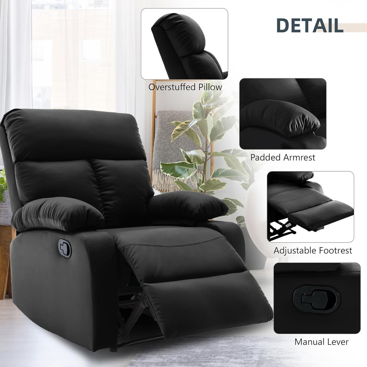 Manual Recliner Chair for Adults, Small Recliners for Small Spaces, Lazy boy Recliner Sofa Velvet Reclining Chairs for Living Room, RV, Bedroom
