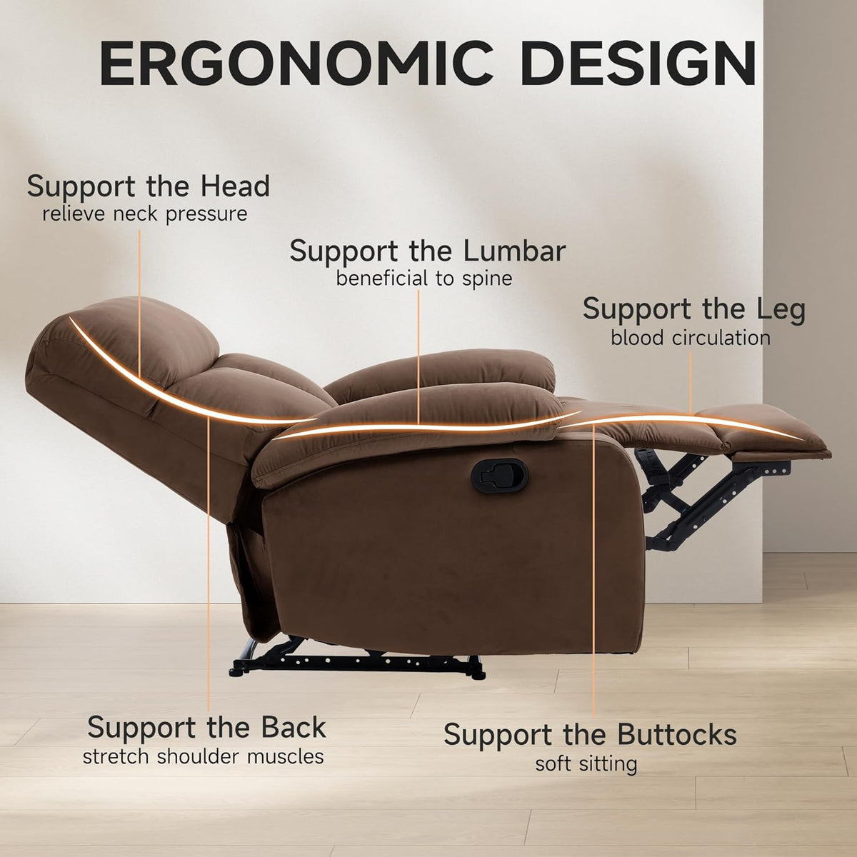 Manual Recliner Chair for Adults, Small Recliners for Small Spaces, Lazy boy Recliner Sofa Velvet Reclining Chairs for Living Room, RV, Bedroom
