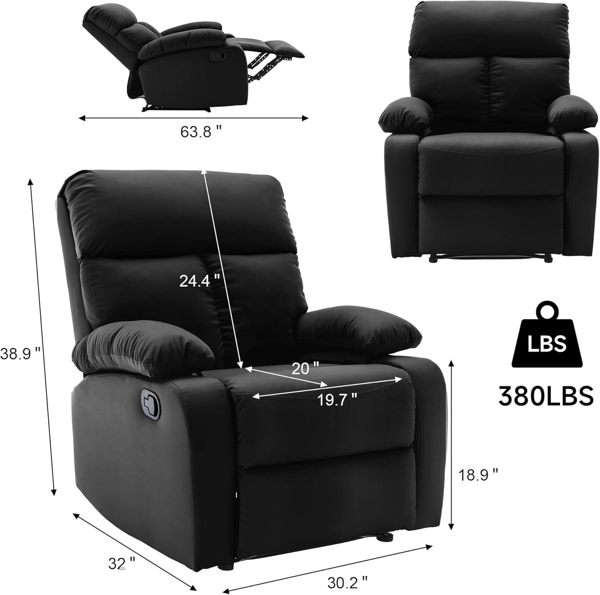 Manual Recliner Chair for Adults, Small Recliners for Small Spaces, Lazy boy Recliner Sofa Velvet Reclining Chairs for Living Room, RV, Bedroom
