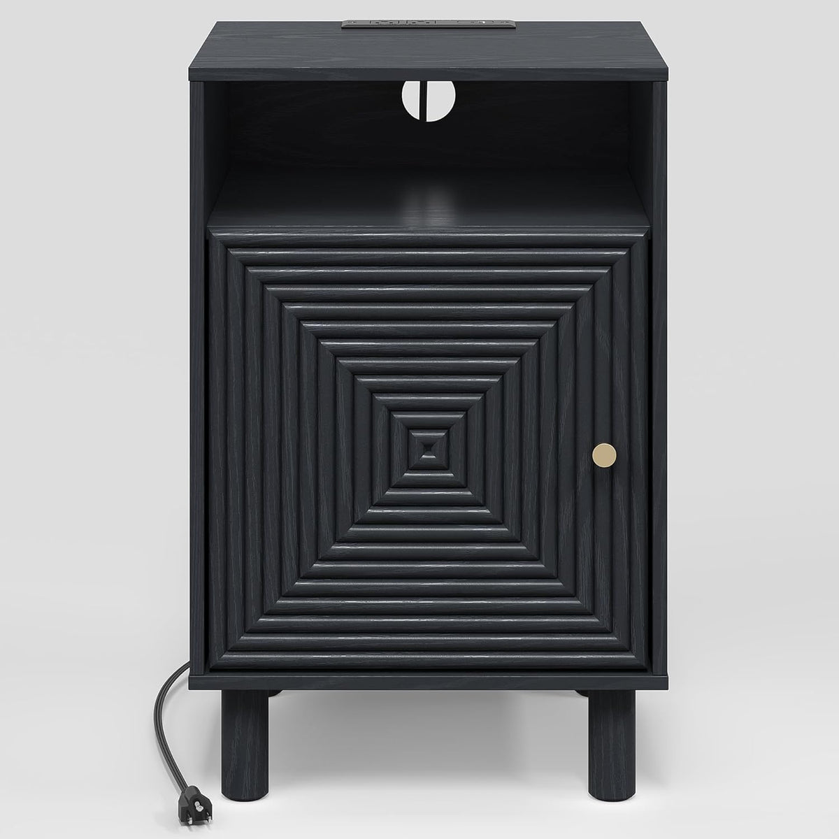 Royalcraft Nightstand with 1 Door, Modern Side Table with Charging Station,  Accent End Table with Solid Wood Legs, Bedside Table for Living Room, Bedroom, Entryway