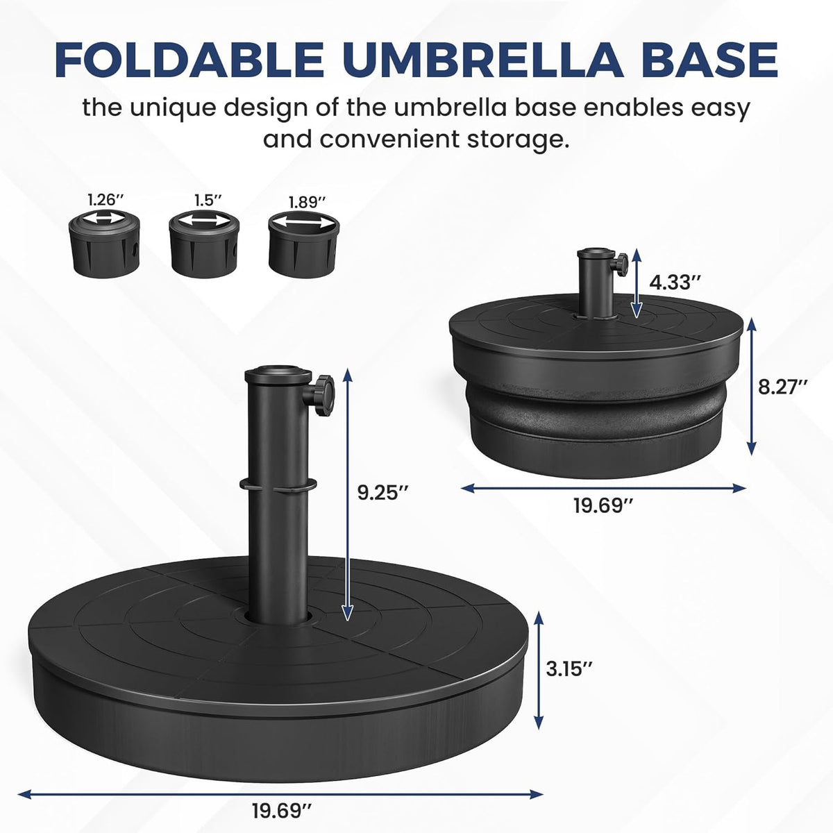 Outdoor Umbrella Base, Foldable Weighted Patio Umbrella Stands, Umbrella Base Suitable with 1.26''-1.89'' Pole Sizes, Heavy Duty Base for Holding Water, Sand, Gravel, HDPE Rust-Proof Base for Patio
