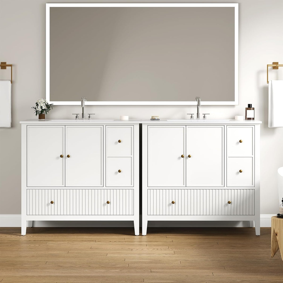 Royalcraft 36'' Bathroom Vanity with Sink, Modern Bathroom Vanity Sink Cabinet with Doors and Fluted Drawers, Free Standing Bathroom Storage Cabinet with Sink Combo Set, White