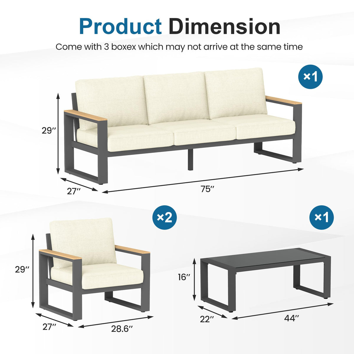 CozyHome Aluminum Patio Furniture, 5-Seats Metal Outdoor Furniture Set with Coffee Table, Modern Patio Sofa Sets Outdoor Conversation Set for Pool Garden Porch Backyard, Beige