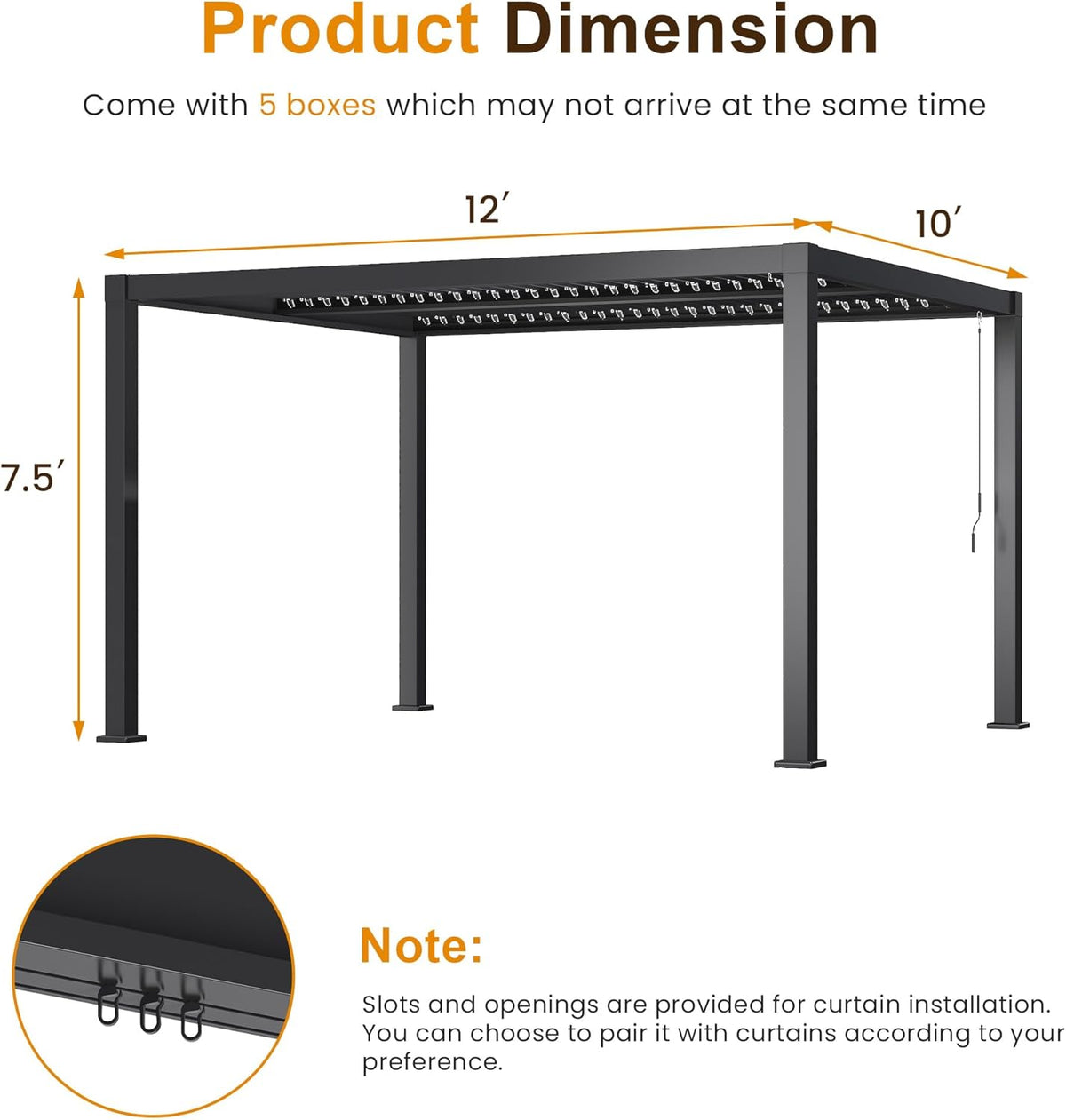 RoyalCraft Louvered Pergola 10'x 12' with Curtains & Netting, Aluminum Outdoor Pergola with Adjustable Rainproof and Gutter System, Metal Hardtop Gazebo for Patio, Deck, Garden, Yard, Black