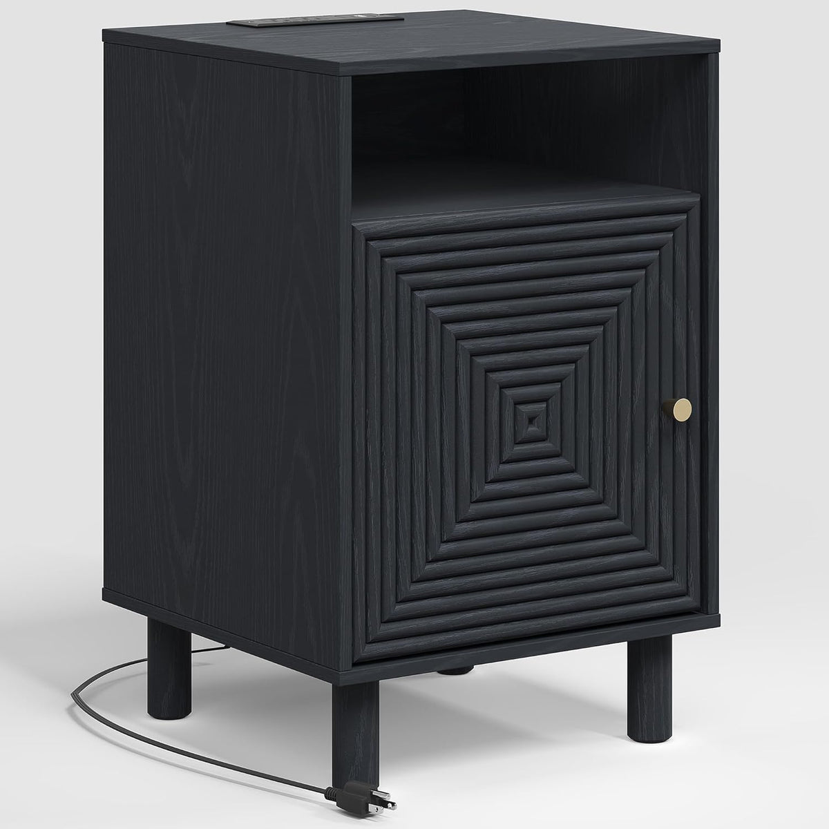 Royalcraft Nightstand with 1 Door, Modern Side Table with Charging Station,  Accent End Table with Solid Wood Legs, Bedside Table for Living Room, Bedroom, Entryway