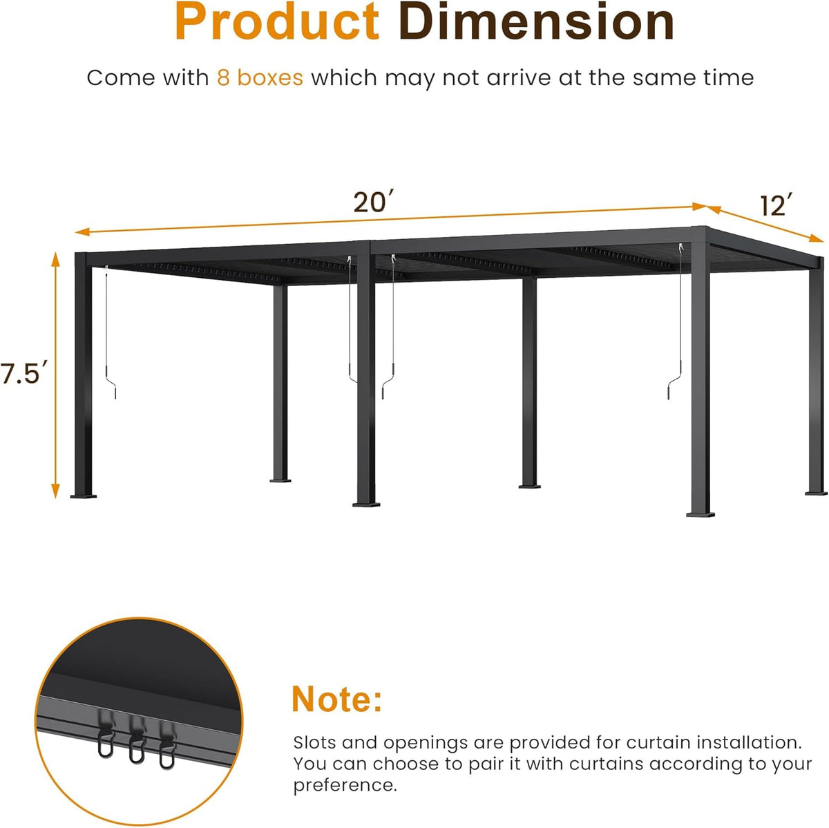 RoyalCraft Adjustable Rainproof and Gutter System, Metal Hardtop Gazebo for Patio, Deck, Garden, Yard, Black