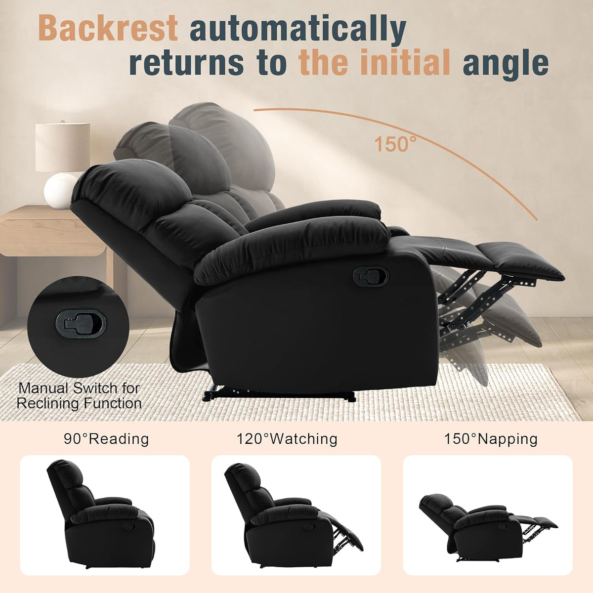 Manual Recliner Chair for Adults, Small Recliners for Small Spaces, Lazy boy Recliner Sofa Velvet Reclining Chairs for Living Room, RV, Bedroom