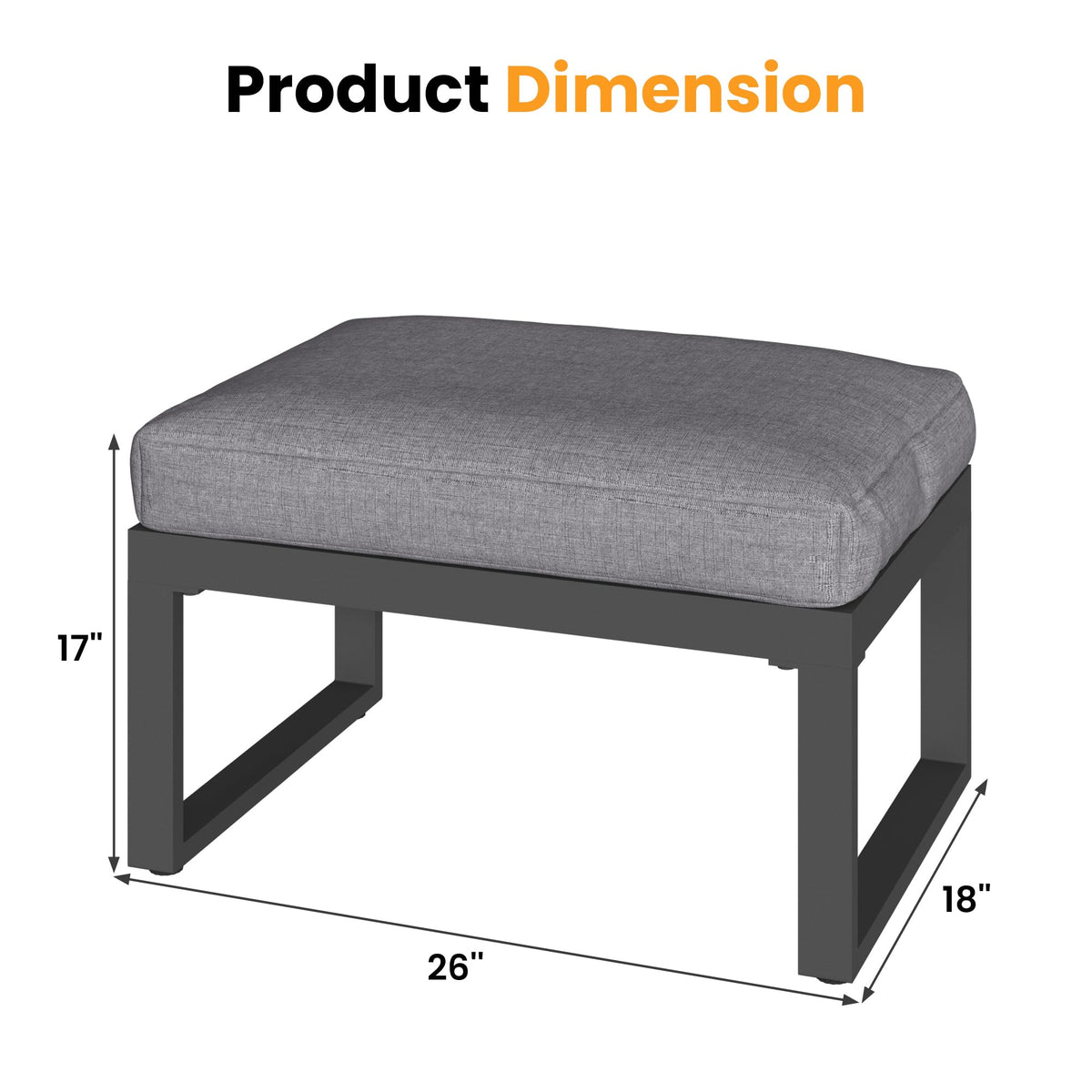 CozyHome 2 Pieces Aluminum Outdoor Patio Ottoman Set, Outdoor Foot Stools with Thick Cushion, Small Seat Furniture for Porch Balcony Backyard, Grey