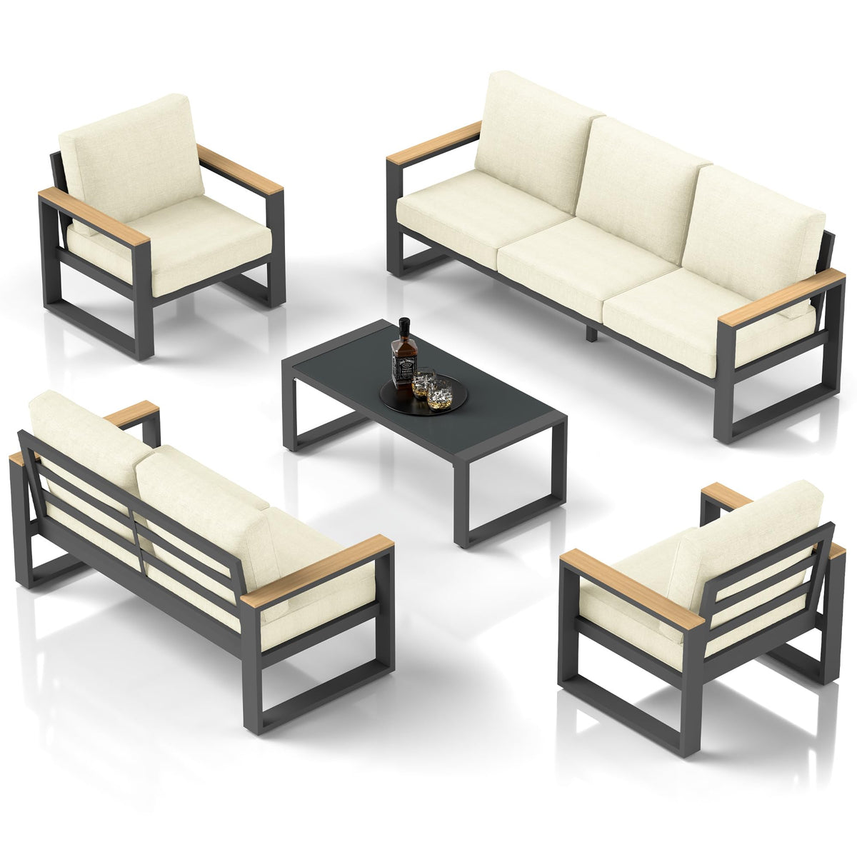 May in Color Aluminum Patio Furniture, 7-Seats Metal Outdoor Furniture Set with Coffee Table, Modern Patio Sofa Sets Outdoor Conversation Set for Pool Garden Porch Backyard, Beige
