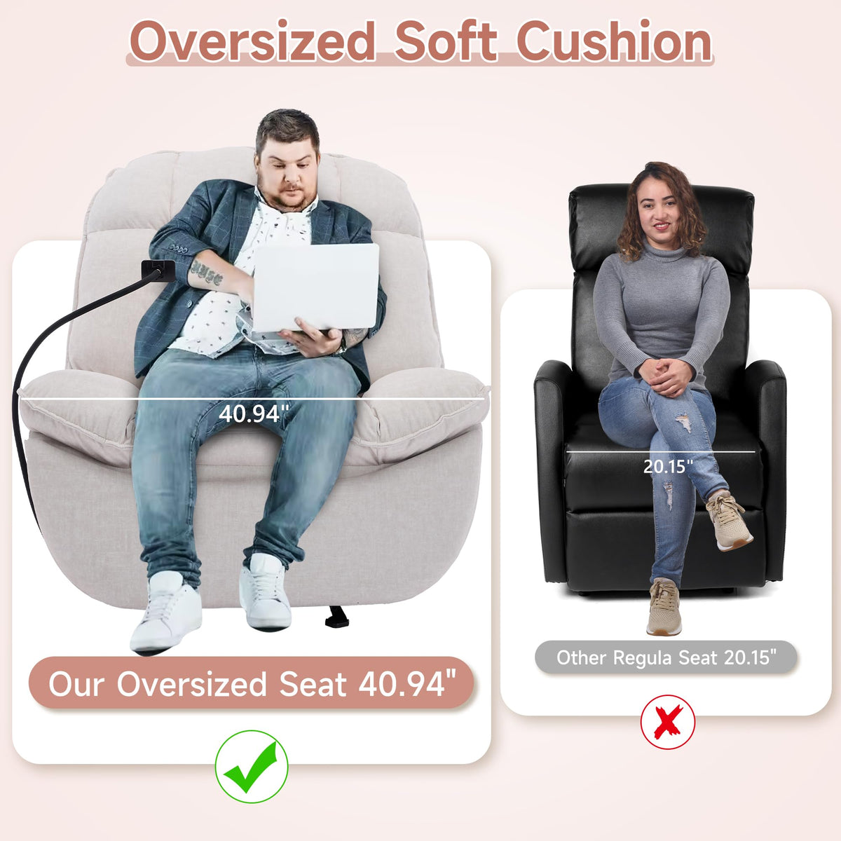Oversized Rocker Recliner Chairs for Adults 400lbs, Rocking Recliner with Cell Phone Holder, Glider Rocker, Wide Large Single Recliner Sofa for Living Room Theater Seating