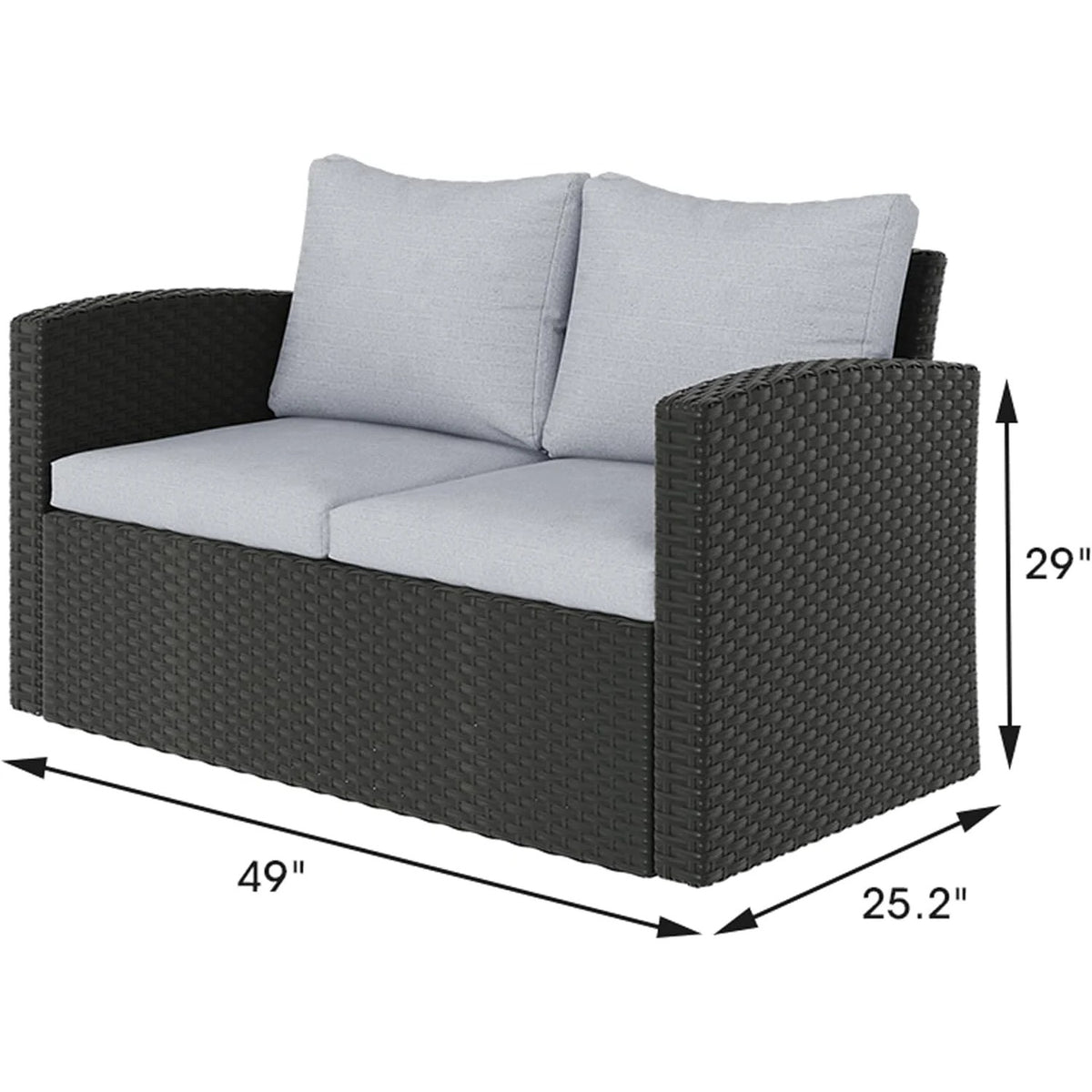 Royalcraft Outdoor Patio Loveseat, Wicker Rattan Outside Furniture Couch Sofa with Grey Cushions