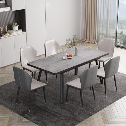 75” Dining Table for 4-8 People, Modern Extendable Dining Room Table, Rectangular Aluminum Table for Small Place, Kitchen, Living Room, Grey