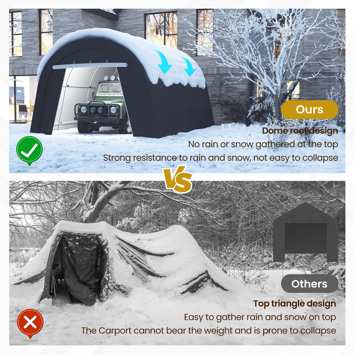 RoyalCraft Domed Carport, Portable Garage with 2 Roll up Doors, Heavy Duty Car Canopy Party Tent, All-Season Storage Shelter Shed Carport for Motorcycle, Boat, Truck, or Garden Tools, 10' x 15'