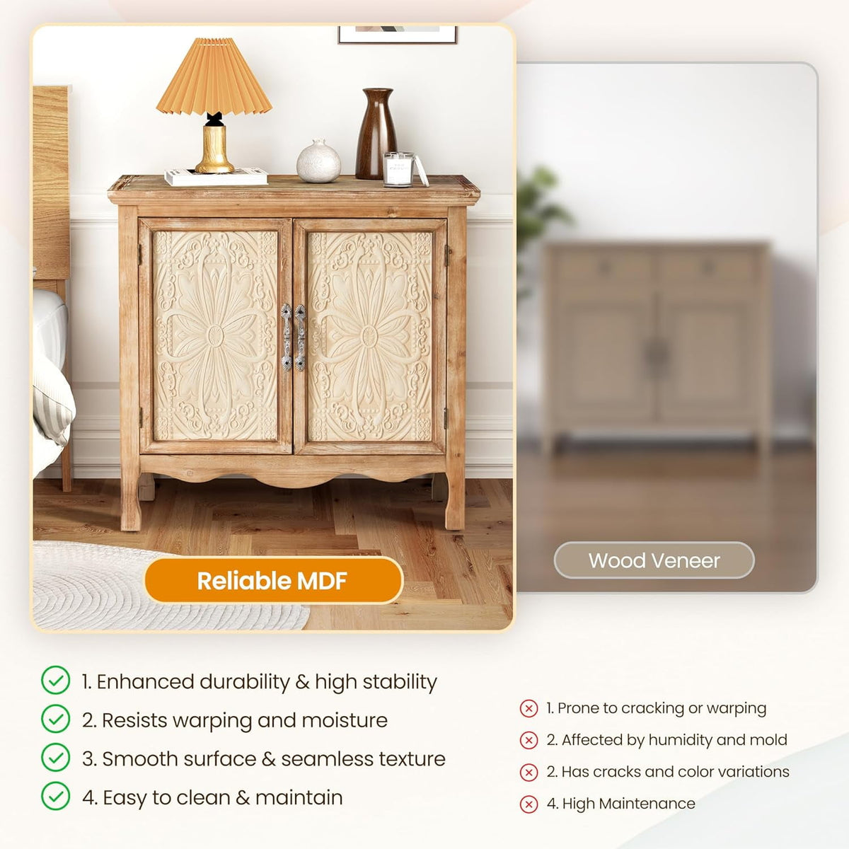 RoyalCraft 2-Door Storage Cabinet, Accent Buffet Server Cabinet, Kitchen Sideboard Cabinet, Wood Cabinet Organizer for Hallway, Dining Room, Living Room, Entryway