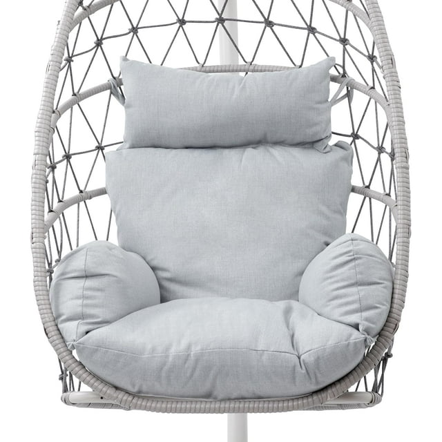 RoyalCraft Hanging Egg Chair Outdoor Swing Chair, Hammock Chair With Stand Indoor, Patio Boho Wicker Hanging Chair with Stand 350lbs Capacity for Garden, Balcony, Bedroom, Beige & Gray
