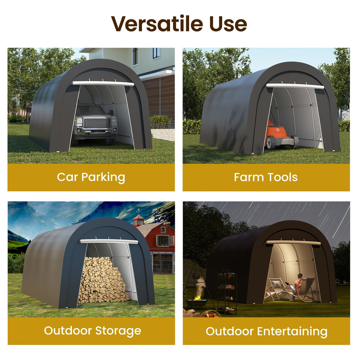RoyalCraft Domed Carport, Portable Garage with 2 Roll up Doors, Heavy Duty Car Canopy Party Tent, All-Season Storage Shelter Shed Carport for Motorcycle, Boat, Truck, or Garden Tools, 13' x 20'