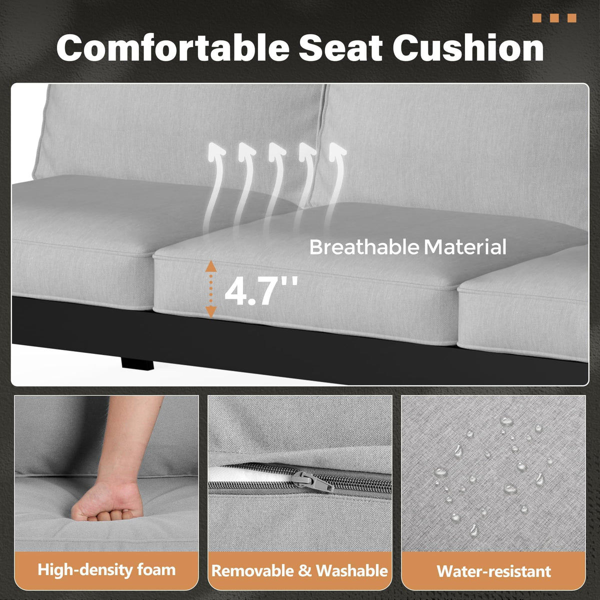 RoyalCraft Aluminum Outdoor Patio Armchair Set of 2, Water-Resistant Metal Patio Single Chairs, Modern Outdoor Conversation Set for Deck Garden Poolside, Grey
