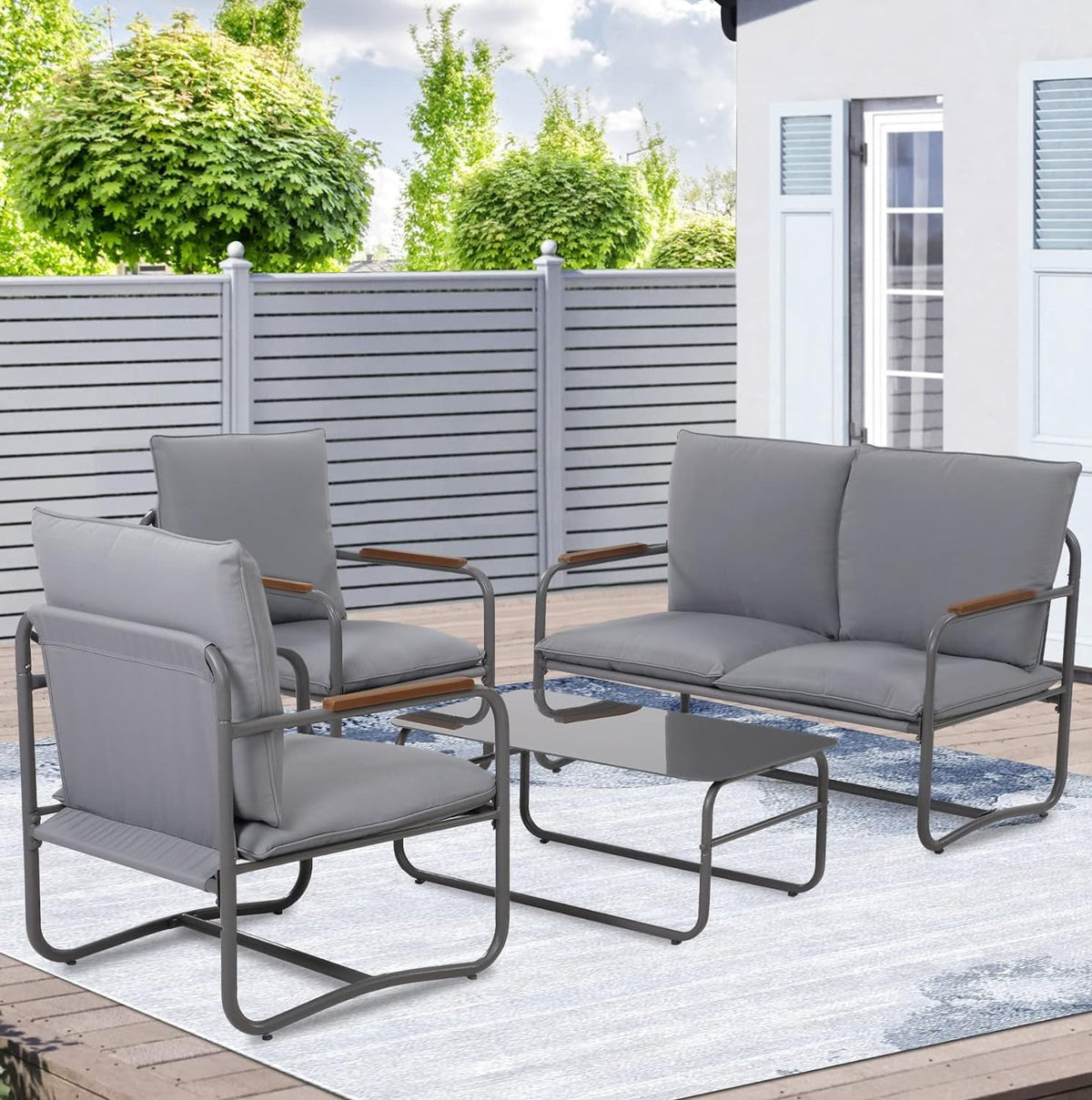 Royalcraft Aluminum Patio Furniture, Outdoor Metal Patio Furniture Conversation Set with Coffee Table, Outside Patio Sofa Sets with Cushion for Balcony Backyard Garden, Beige
