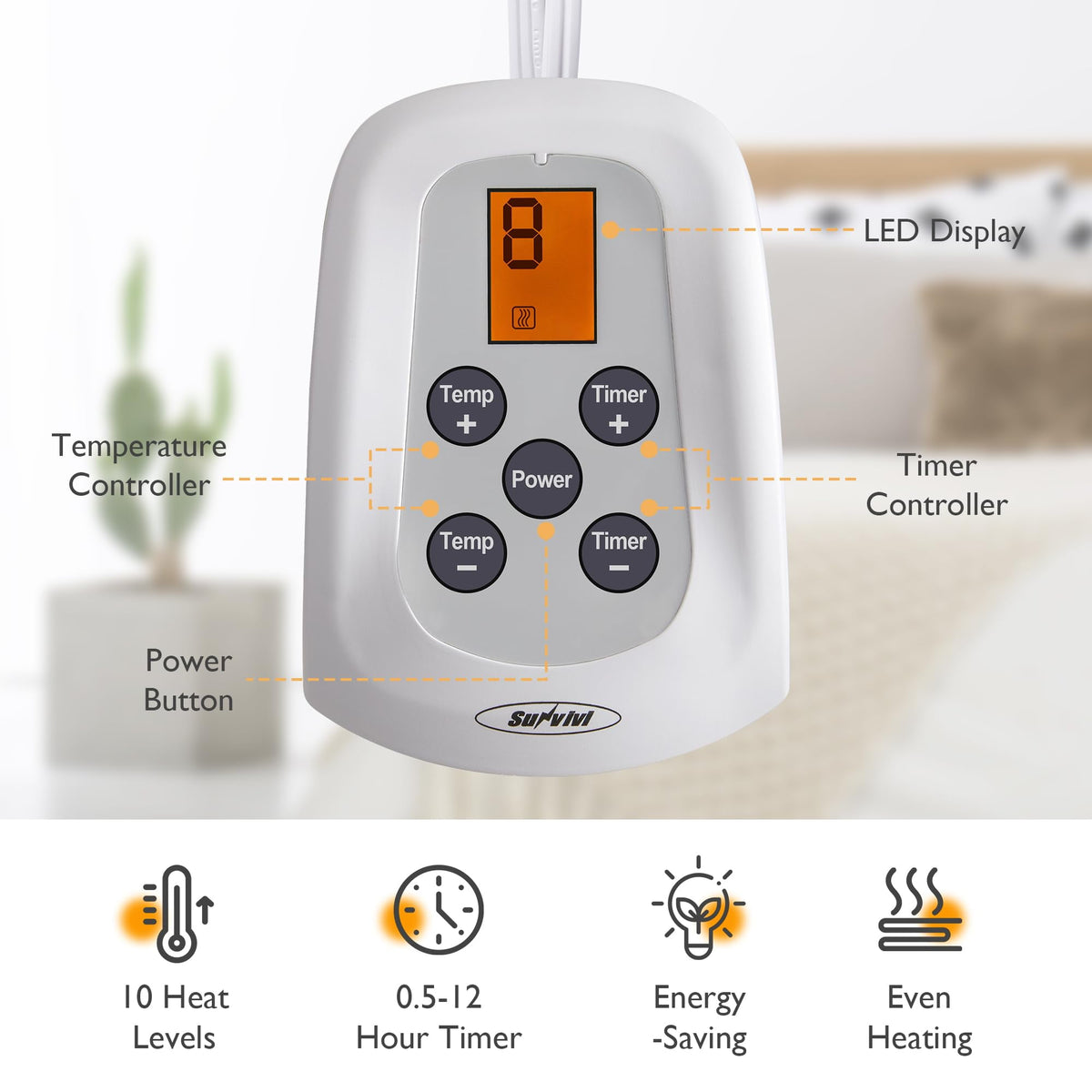 Royalcraft Twin Size Heated Mattress, Electric Bed Mattress Pad with 12-Hour Timer & 10 Heat Settings, Full Bed Warmer, Machine Washable, 39in  x 75in