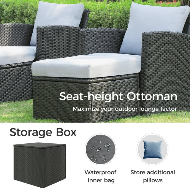 Royalcraft 8 Pieces Patio Furniture Set, All Weather PE Wicker Rattan Outdoor Sectional Sofa with Storage Box and Cushion, Outdoor Furniture for Lawn Backyard Poolside Porch
