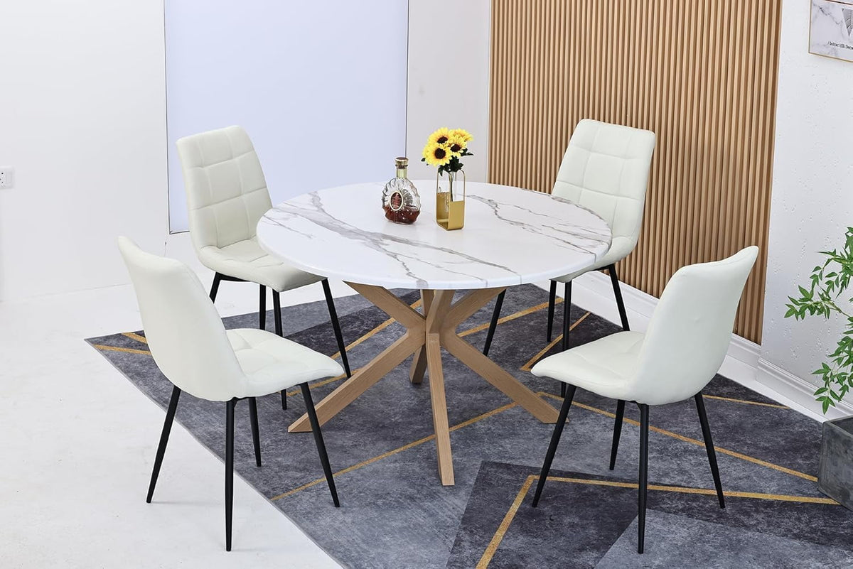 CozyHome Upholstered Modern Kitchen Chairs, Beige Side Chair,Dining Chairs Set of 4, White Dining Chairs with in Fabric Cushion Seat and Metal Legs for Living Room,Bedrooms,Kitchen