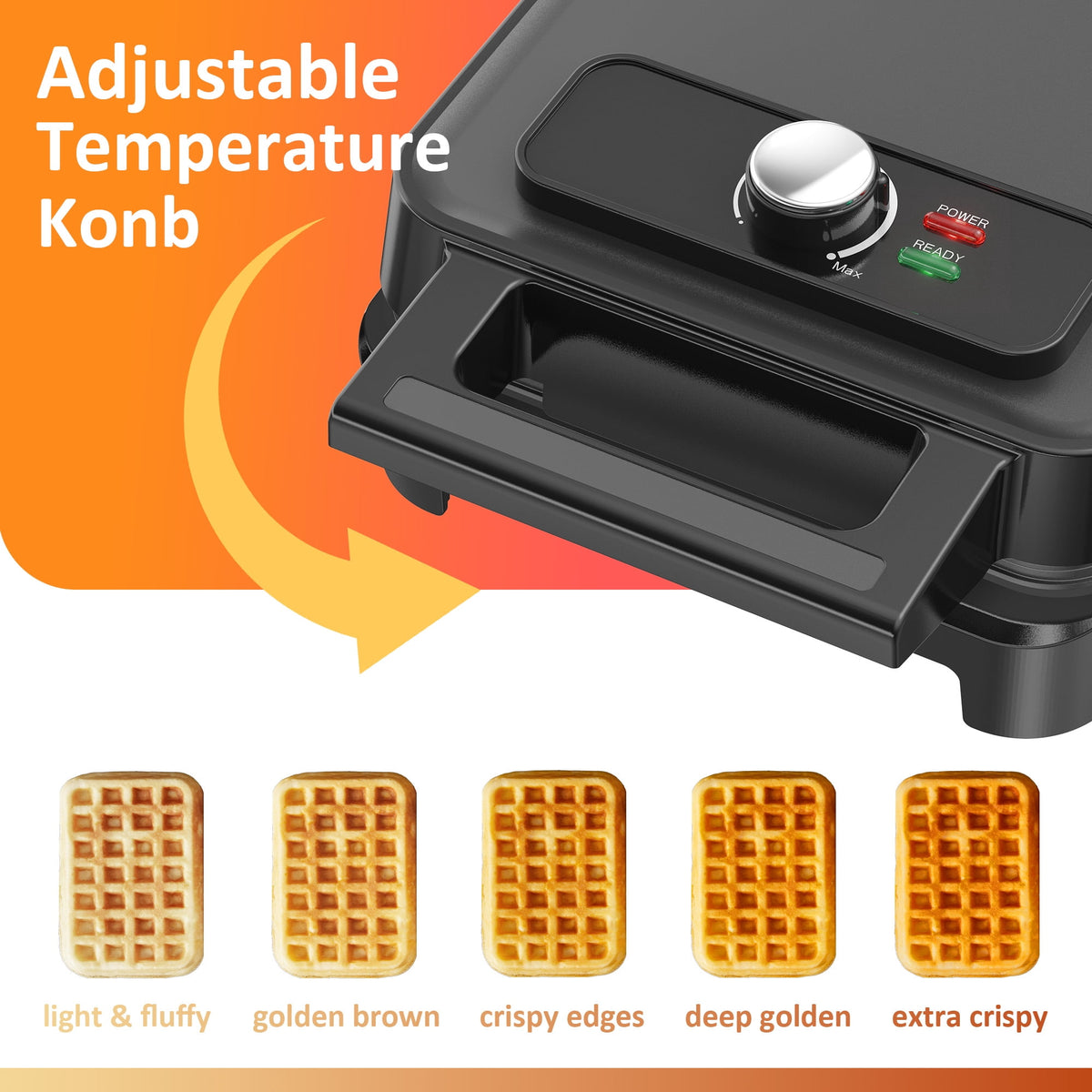 Royalcraft Nonstick Waffle Machine, 2 Slices Waffle Iron, Electric Breakfast Maker with Temp Control & Indicator Light, Easy to Clean, Black