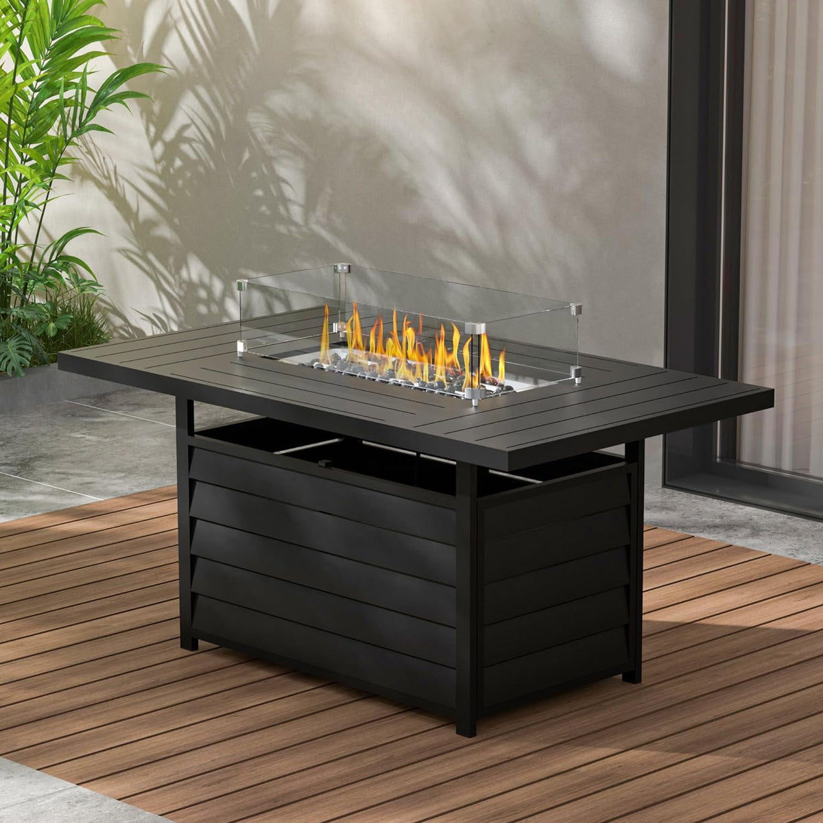 RoyalCarft 54.3¡± Outdoor Patio Aluminum Fire Pit Table, 50000 BTU CSA Certified Propane Gas Fire Pit, Rectangular Fire Table w/Stainless Burner, Lava Rock, Waterproof Cover