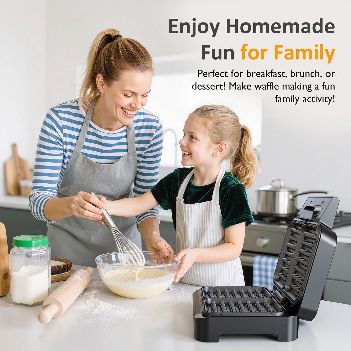 Royalcraft Nonstick Waffle Machine, 2 Slices Waffle Iron, Electric Breakfast Maker with Temp Control & Indicator Light, Easy to Clean, Black