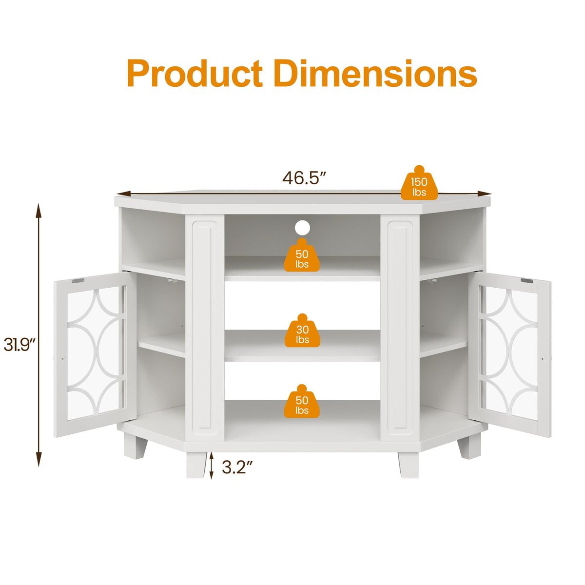 CozyHome Corner TV Stands, Wood Media Console Table with Adjustable Shelves & Acrylic Doors, Modern Entertainment Center for TVs up to 55'', Corner Cabinet for Living Room, Bedroom, White