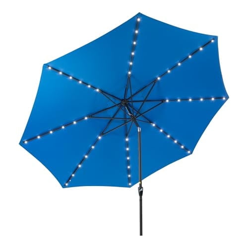 Mayincolor Large Outdoor Patio Umbrella with Solar Lights, Patio Table Umbrella with Push Button Tilt/Crank, 11 ft Outdoor Umbrella for Backyard, Pool, Deck, Market, Blue