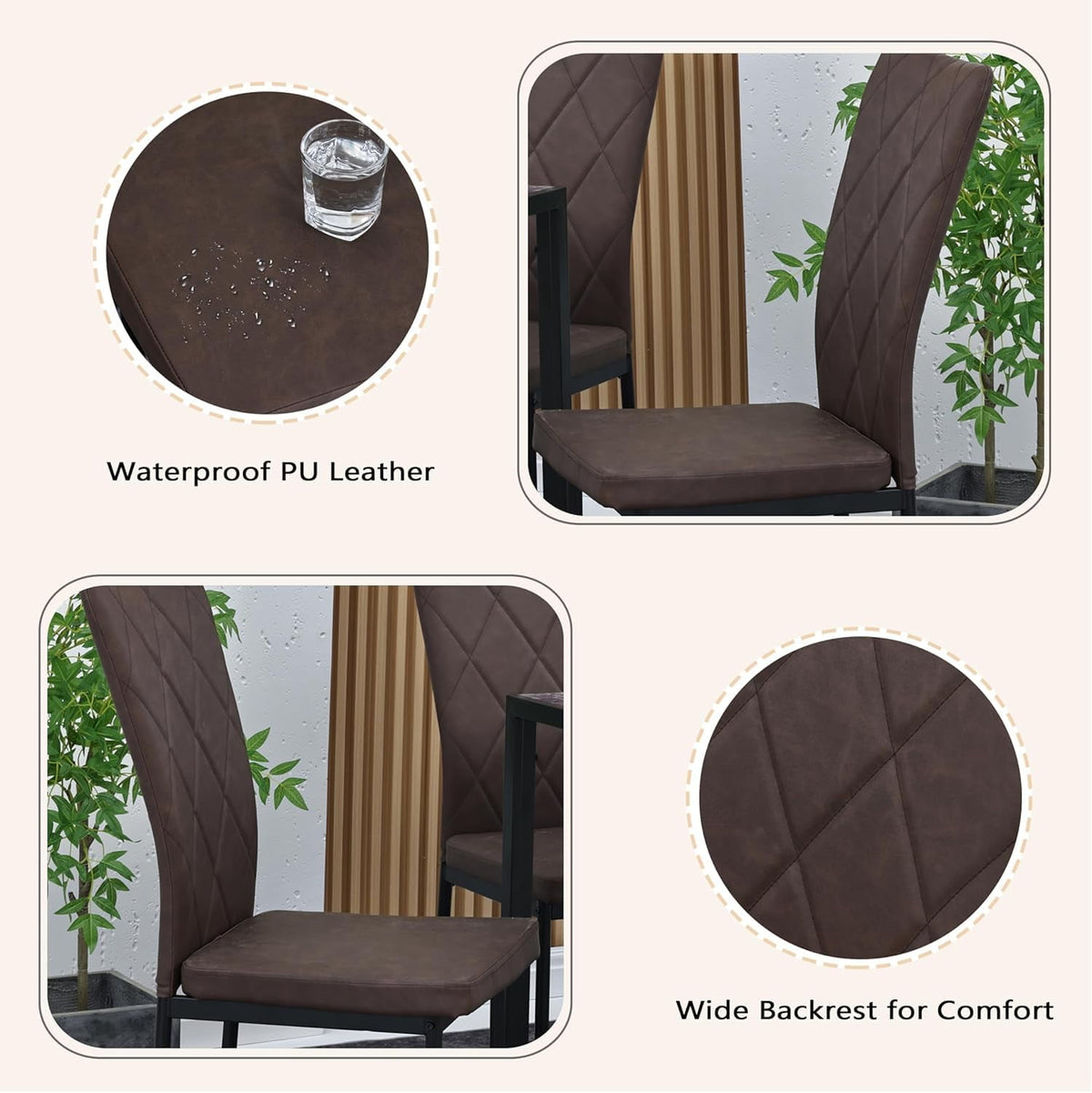CozyHome PU Cushion Mid-Century Accent Chairs, Upholstered Dinning Chairs Set of 4, Kitchen Side Chair with Waterproof Surface and Iron Legs for Dining Room,Kitchen