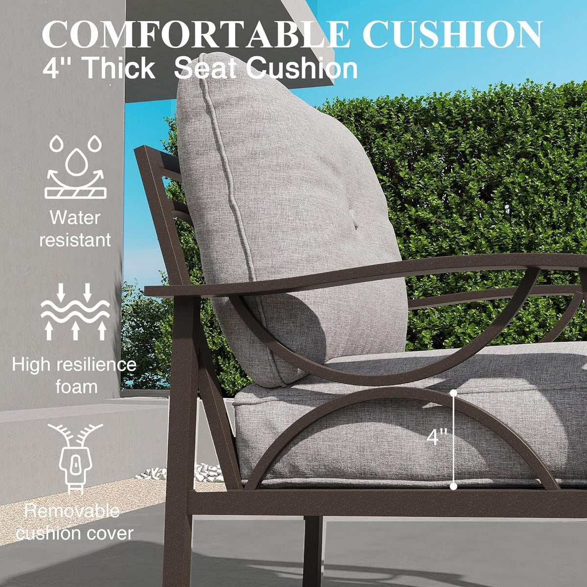 Royalcraft Metal Outdoor Couch, All-Weather Metal Patio 3-seat Sofa with Soft Thick Cushions, Patio Sofa Couch for Porch Backyard Garden, Grey