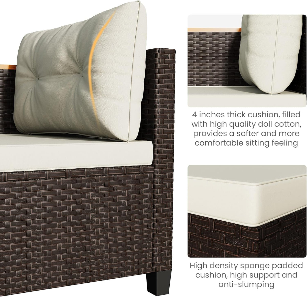 RoyalCraft 3-Piece Outdoor Patio Furniture Set, PE Wicker L-Shaped Sectional with Storage Table and Cushions, Small Rattan Conversation Set for Balcony Garden Deck