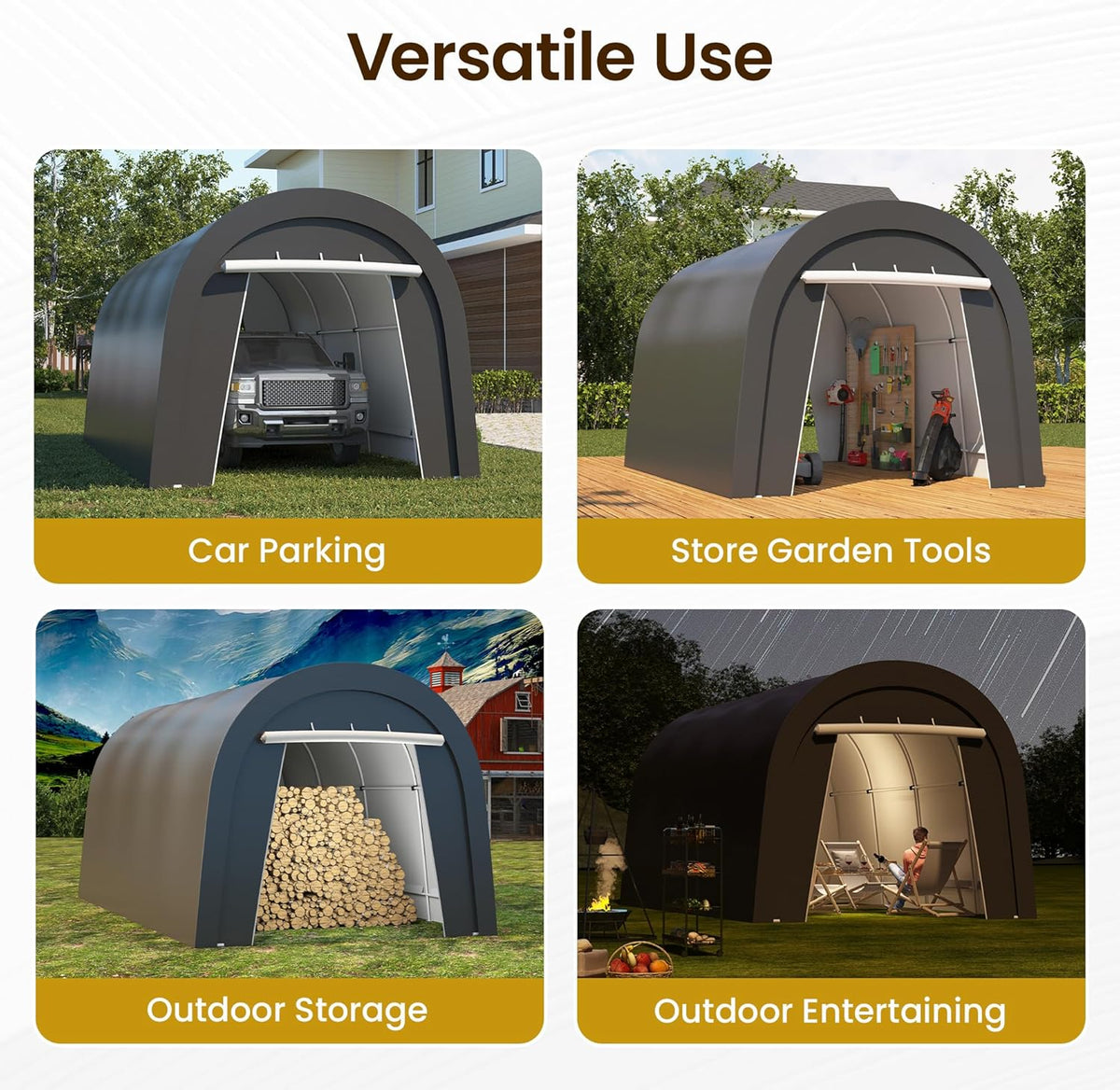 Wisteria Lane Heavy Duty Carport with 4 Cloth Bags, All-Weather Car Canopy with 2 Roll-up Doors, Portable Garage Storage Shelter Shed for Cars, Truck, or Garden Tools