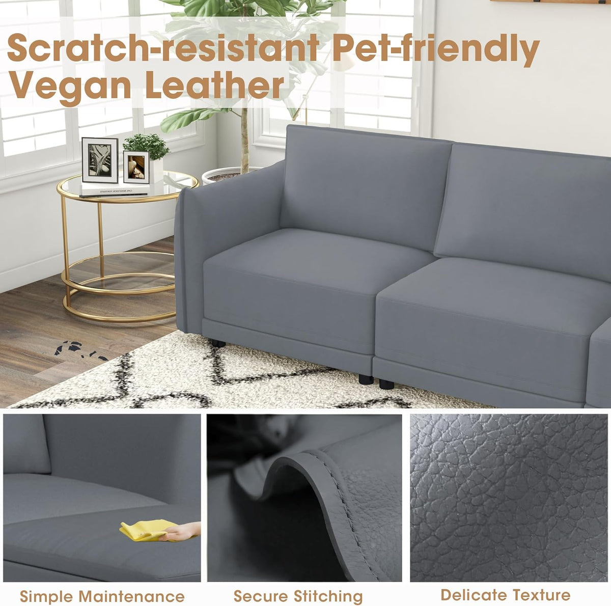 110" Convertible Sectional Sofa Couch, 3-Seat Modular Couch, Multi-Functional Wear-Resistant Faux Leather Couches,Comfy Sofa for Living Room, Apartment and Office, Grey sectional sofa couch sectional sofa couch sectional sofa couch