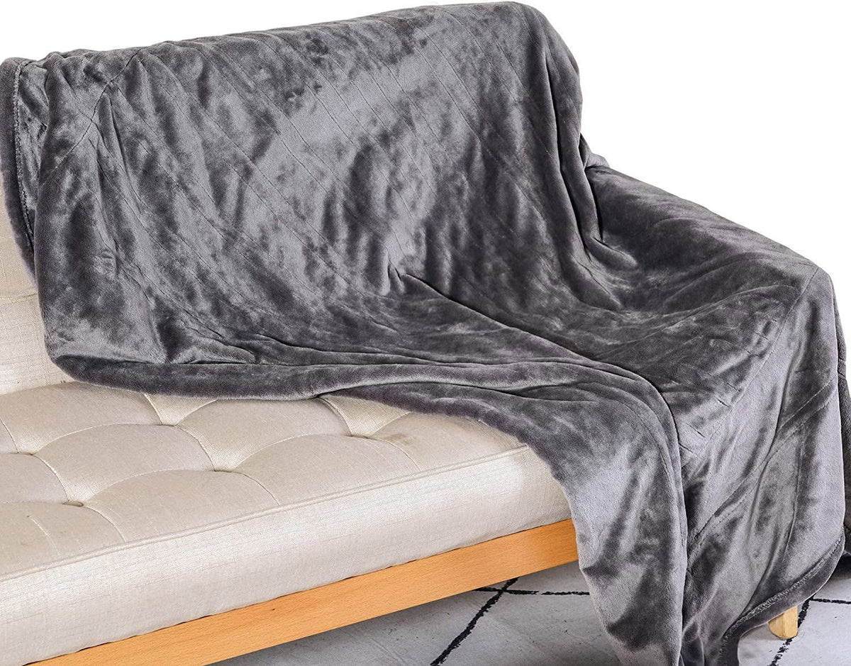 Royalcraft Heated Blanket Throw, Electric Blanket Throw 50" x 60", Double-Layer Flannel with 4 Heating Settings, 4 Hours Auto Off, Machine Washable, Grey