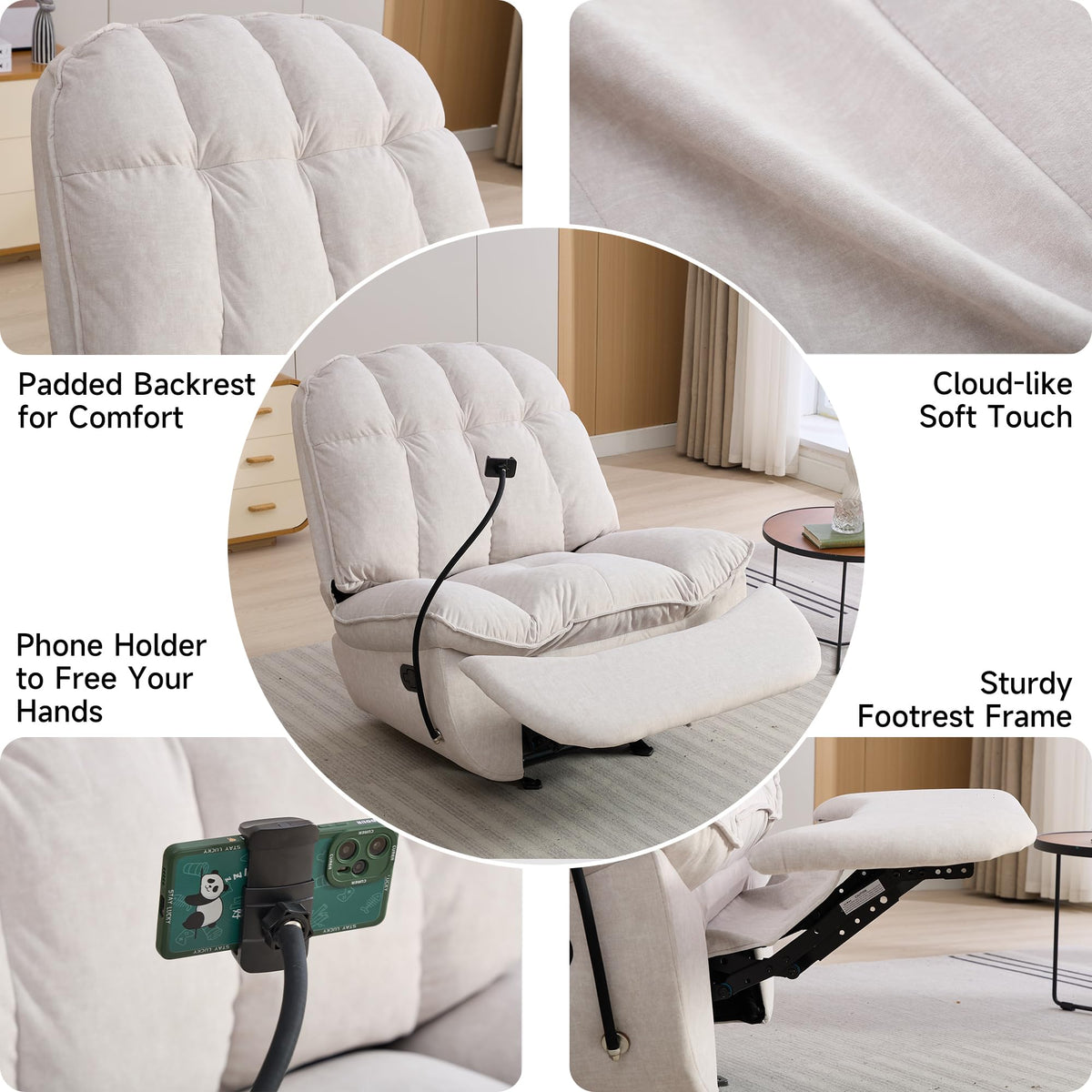 Oversized Rocker Recliner Chairs for Adults 400lbs, Rocking Recliner with Cell Phone Holder, Glider Rocker, Wide Large Single Recliner Sofa for Living Room Theater Seating