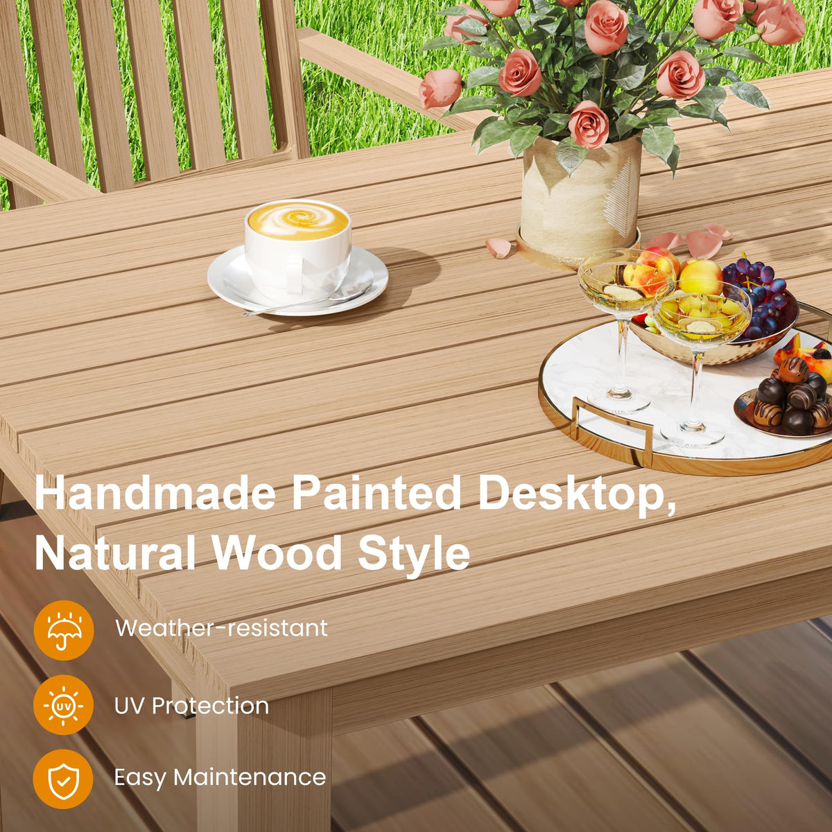 May in Color Aluminum 6 Pieces Patio Dining Sets, Outdoor Dining Table with 4 Chairs and Bench, Outdoor Patio Dining Furniture Set with Removable Cushion for Lawn, Garden, Backyard, Brown