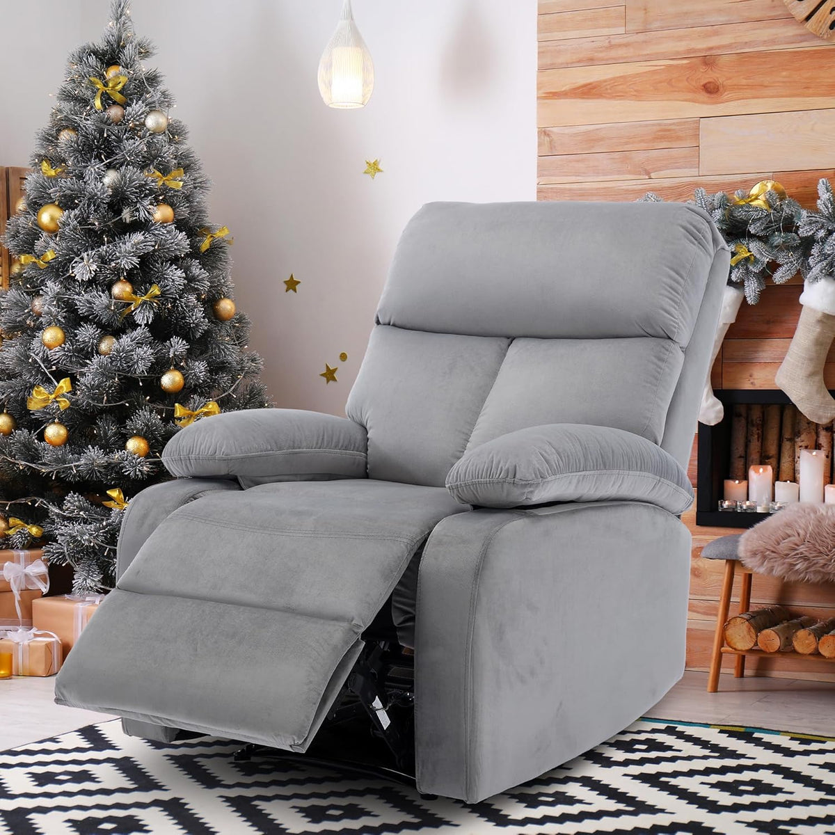 Manual Recliner Chair for Adults, Small Recliners for Small Spaces, Lazy boy Recliner Sofa Velvet Reclining Chairs for Living Room, RV, Bedroom