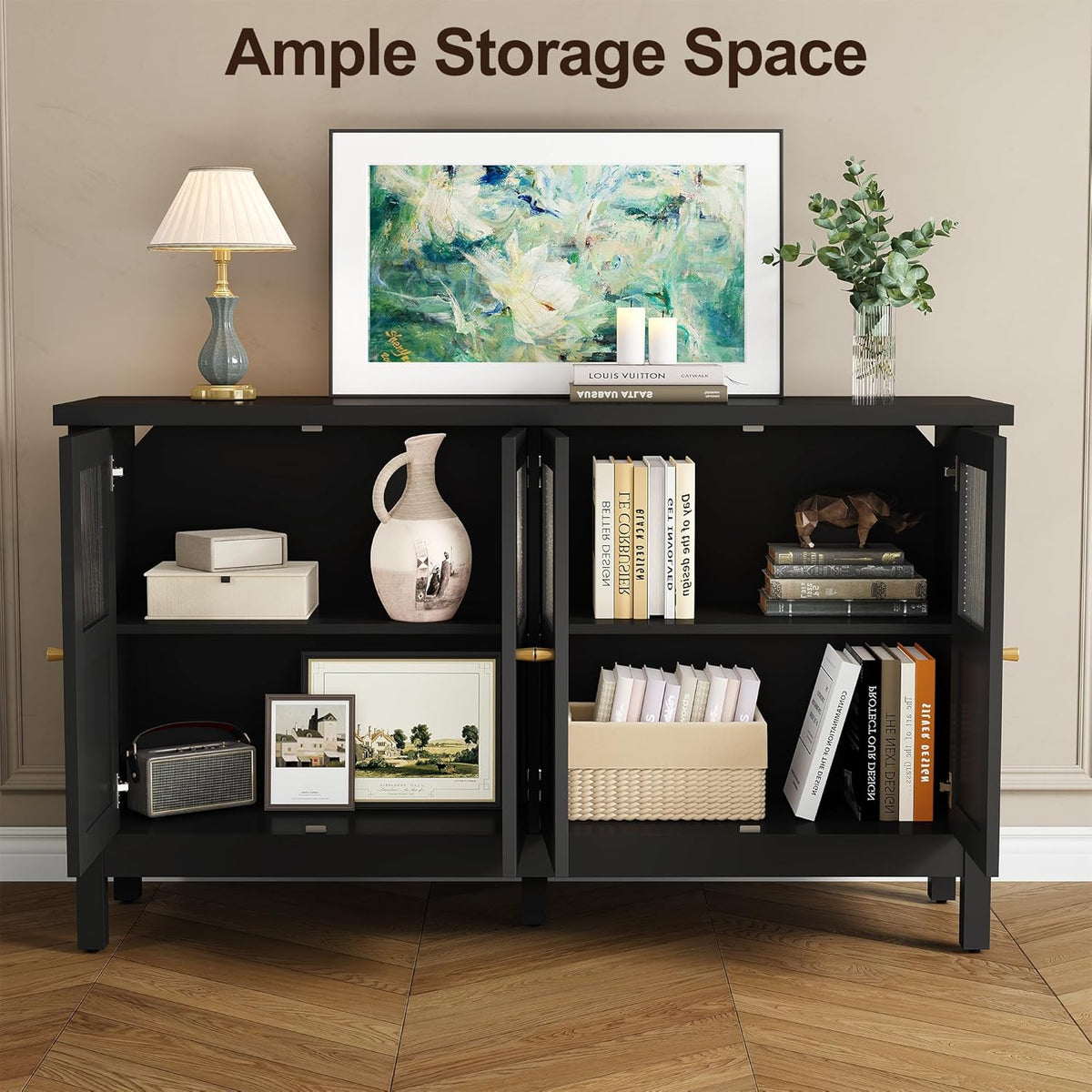 RoyalCraft Sideboard Buffet Cabinet with Storage, 55'' Storage Cabinet with Acrylic Accents, Accent Cabinet with Adjustable Shelves, Wood Credenza for Living Room, Dining Room, Entryway